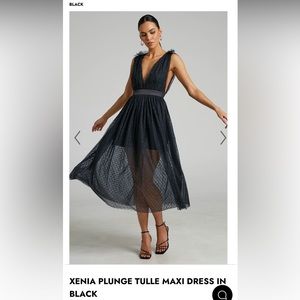 Showpo Xenia Plunge Tulle Maxi Dress in Black (Size 2)